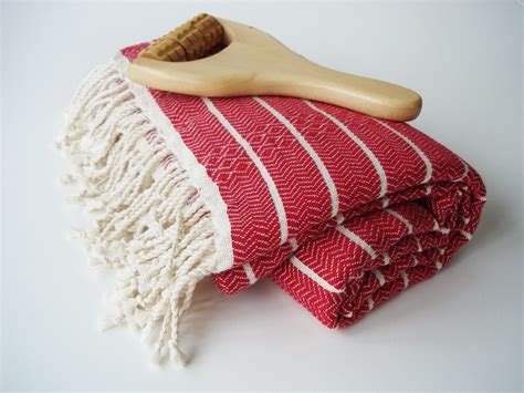 Turkish Bath Towel Peshtemal Natural Cotton Red