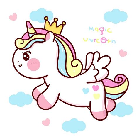 Cute Unicorn Vector Princess Pegasus Pony Cartoon Fly In Sky Kawaii