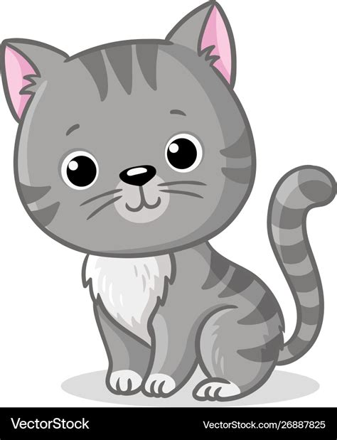 Gray Kitten Sitting On A White Background Cute Vector Image