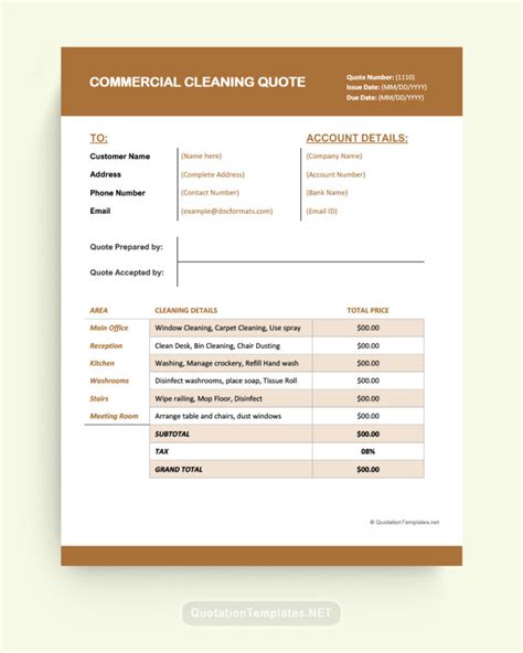 Commercial Cleaning Quote Template Brn Quote Templates