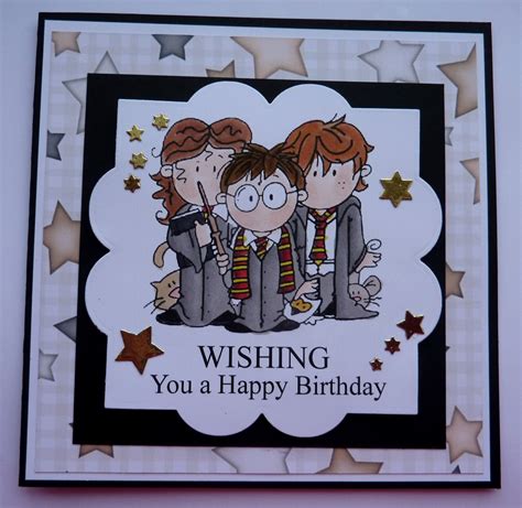 Receive my kisses and hugs as special gifts to your birthday. S300 Hand made Birthday card using Harry Potter digi stamp ...