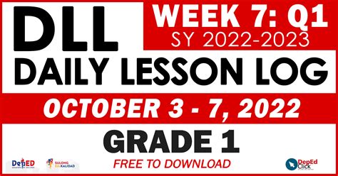 Grade 1 Daily Lesson Log Quarter 1 Week 7 Oct 3 7 2022 Free