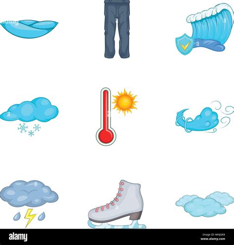 Clima Frío Conjunto De Iconos De Estilo De Dibujos Animados Imagen