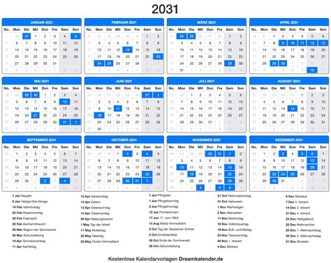 Kalender 2031