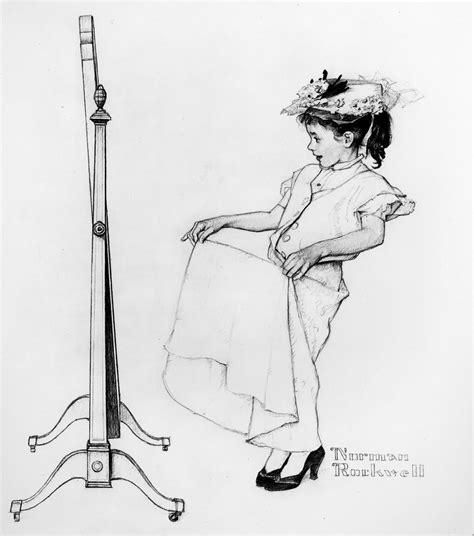 Norman Rockwell Girl In Front Of Mirror 1955 Pencil On Paper