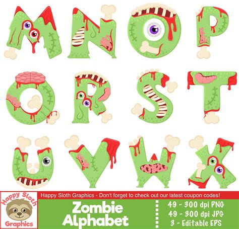 Zombie Alphabet Clipart Set Personal And Commercial Use Etsy