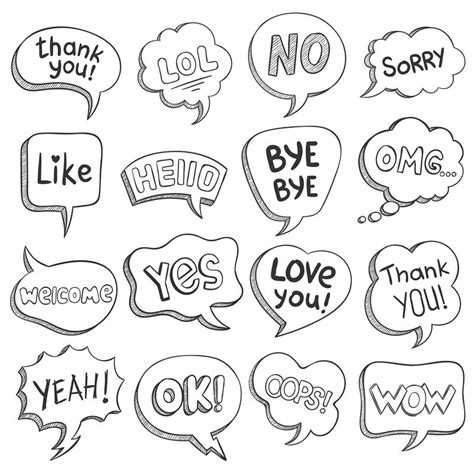 Speech Bubbles With Dialog Words Sketch Bubble Different Shapes With