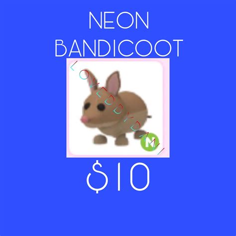 Adopt Me Pets Neon Bandicoot Etsy Uk