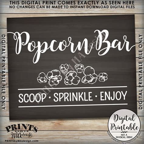 Popcorn Bar Sign Scoop Sprinkle Enjoy Popcorn Bar Directions Wedding