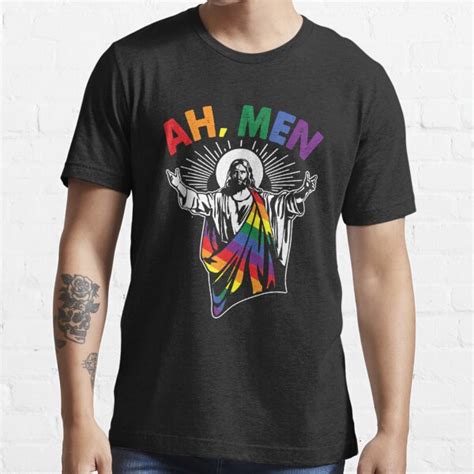 Ah Men Funny Lgbt Gay Pride Jesus Rainbow Flag Christian T Shirt For Sale By Lkeishon