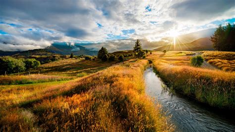 Wallpaper 1920x1080 Px Field Hdr Landscape Nature River Sunset