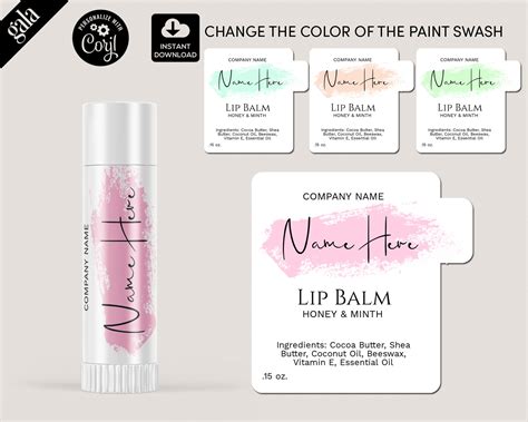 Lip Balm Labels Template Diy Product Label Change Color Etsy