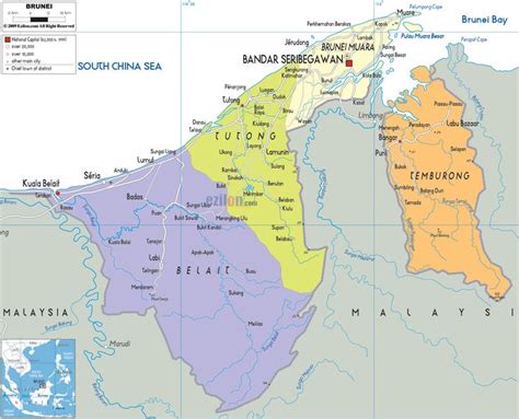 Detailed Political Map Of Brunei Ezilon Maps Brunei Political Map Map