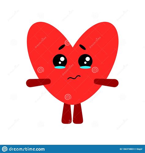 Cute Vector Heart Cartoon Sad Character White Background