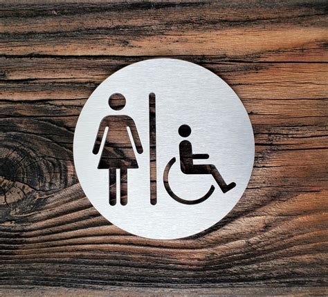 Female Restroom Sign Metal Silver Bathroom Door Sign Womens Toilet
