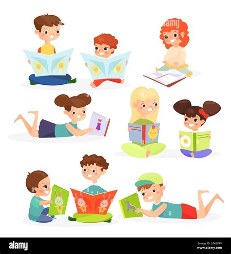Kids Reading Books Cartoon