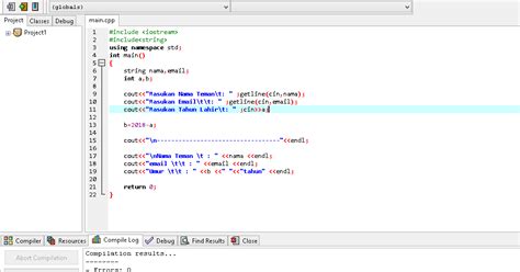 Write and run c++ code using our c++ online compiler & interpreter. Coding C++ Sederhana Berisi Nama,Email,Tahun Lahir dan ...