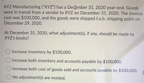 Solved XYZ Manufacturing XYZ Has A December 31 2020 Chegg Com