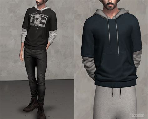Layered Sleeve Hoodie Sims 4 Male Clothes Sims 4 Clothing Sims 4
