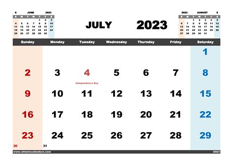 Free July 2023 Calendar Printable Pdf In Landscape Format Name