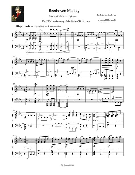 Beethoven Medley For Classical Music Beginners Sheet Music For Piano Solo