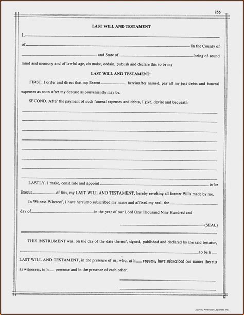 Free Last Will And Testament Printable Form Francesco Printable