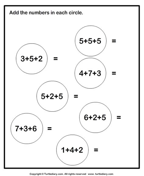 Math Worksheets Adding 3 One Digit Numbers