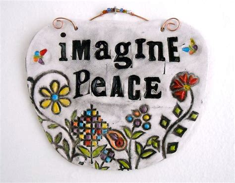 Imagine Peace Pottery Sign Rustic Handmade By Loveartstudios