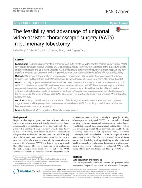 Pdf The Feasibility And Advantage Of Uniportal Video Assisted