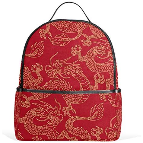 Red Traditional Chinese Dragon School Backpack Canvas Rucksack Large