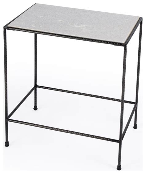 Elegant End Table Metal Frame With Rectangular Graywhite Marble Top