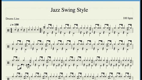 Backing Track Drums Jazz Swing Style 100 Bpm Youtube