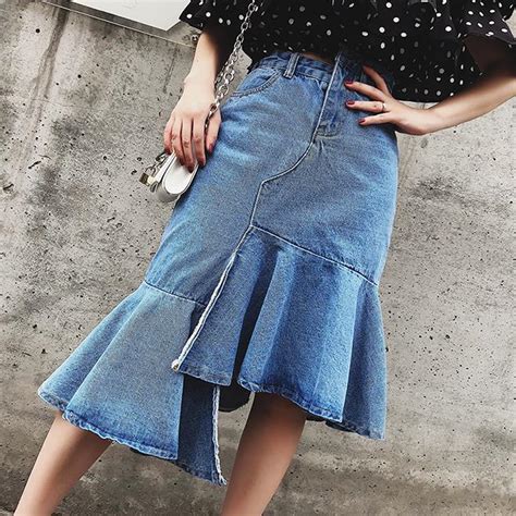 2018 Summer Fashion Women High Waist Denim Jean Skirts Packet Hip