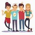 Smiling young hugging friends. Adolescentes friendship vector concept ...