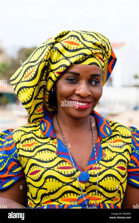 Senegalese Woman In Colorful Dress Portrait Dakar Senegal Stock