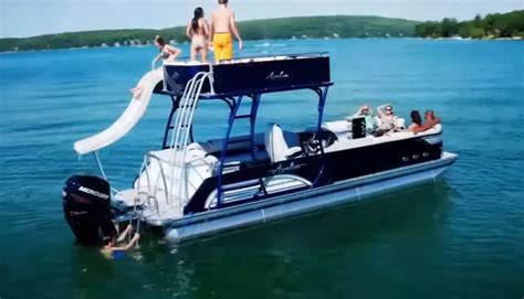 Full Fun On A Double Decker Pontoon Boat With Slides Pro Strike Boat