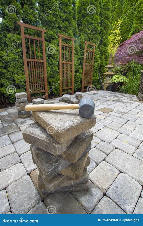 Stack Of Pavers On Backyard Garden Patio Stock Photo Image Of