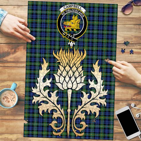Campbell Argyll Ancient Clan Crest Tartan Thistle Gold Jigsaw Puzzle