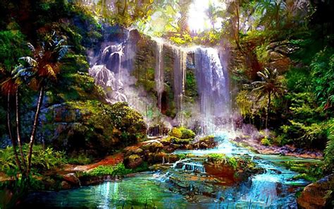 Beautiful Abstract Beautiful Forest Waterfalls 3 Sizes
