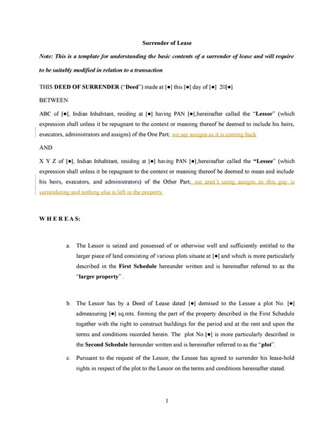 Surrenderoflease Template Surrender Of Lease Note This Is A Template