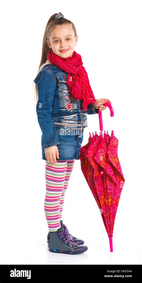 Beautiful Little Girl With Umbrella Stock Photo Alamy