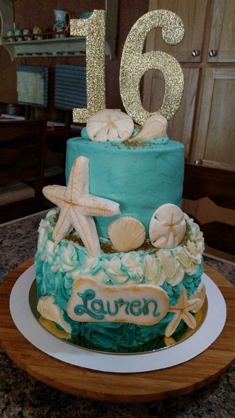 There are a million really cute it was tons of fun, but it's good to be back catching up with y'all here on the blog. Teal and gold beach themed sweet sixteen cake (With images ...