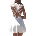 A Line Short Mini Plunge Neck V Neck Sexy Cross Straps Backless Dress