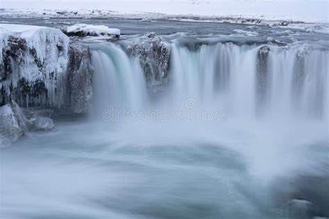 The Icelandic Godafoss In Winter Stock Photo Image Of Flowing