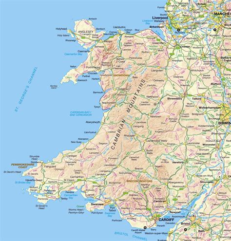 Large Detailed Map Of Wales With Relief Roads And Cit