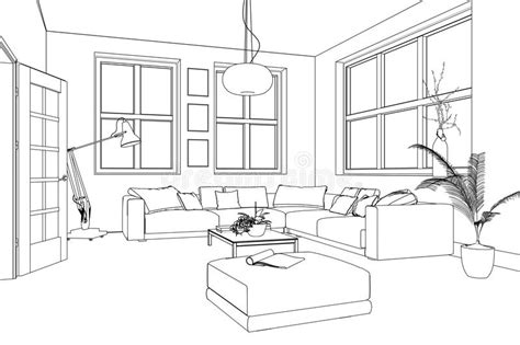 interior design living room custom drawing stock illustration