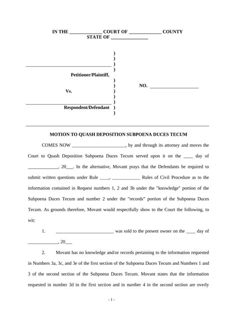 Motion To Quash Subpoena District Of Columbia Form Fill Out And Sign
