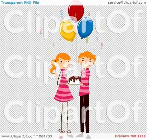 Clipart Birthday Twin Boy And Girl Holding A Cake Royalty Free Vector