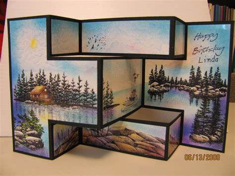 Tri fold card instructions google search tecniques tri fold. Trish's Artistic Adventures: Stampscapes - Tri-fold Card - Lakeside View