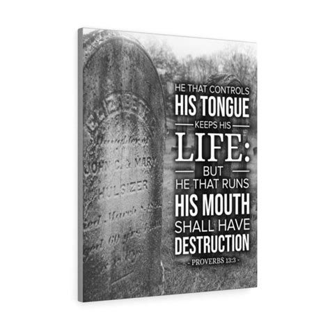 Scripture Canvas His Tongue Keeps His Life Proverbs 133 Christian Wall